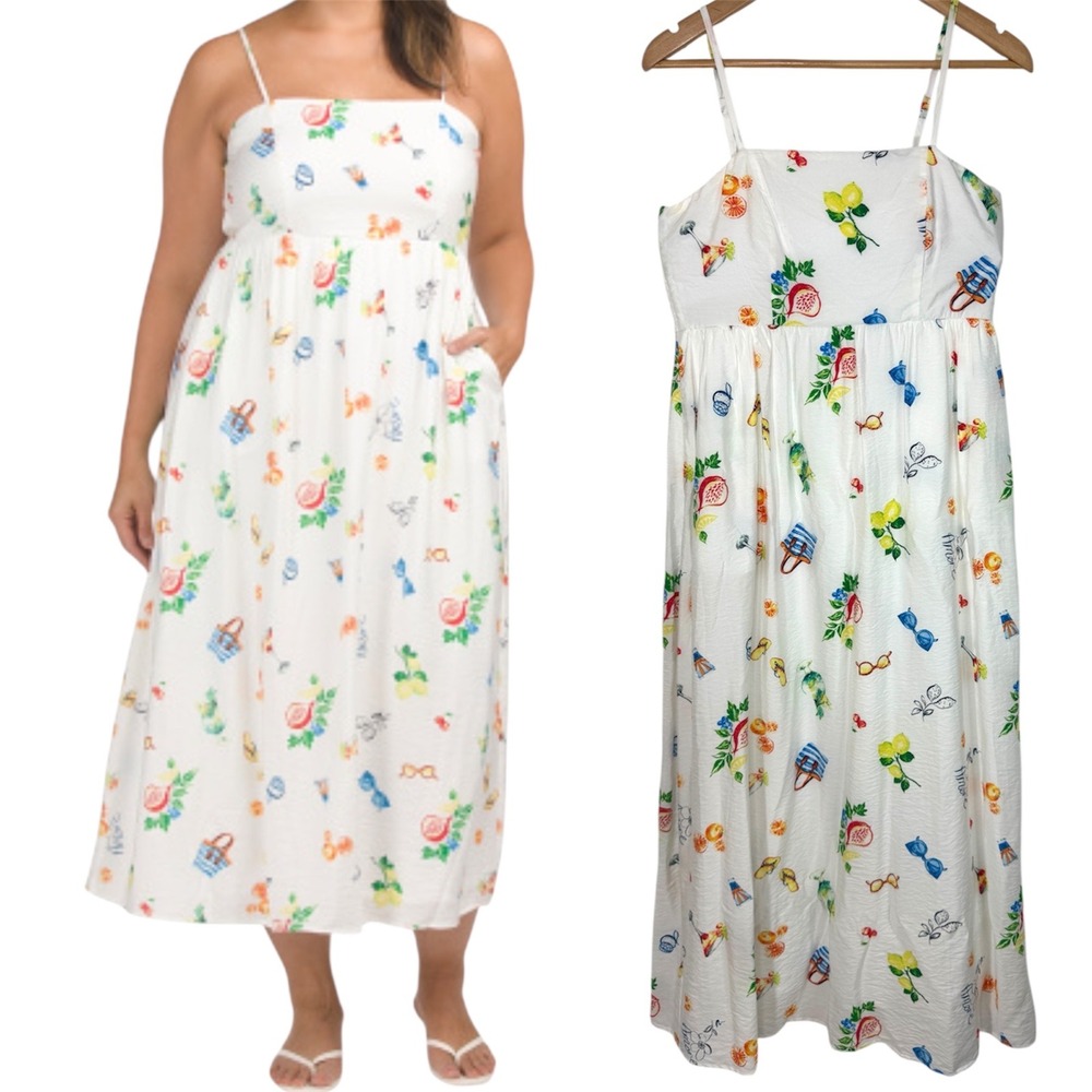 Rachel Zoe Women's‎ White Sundress Size 10 Sleeveless Maxi Summer Print Dress